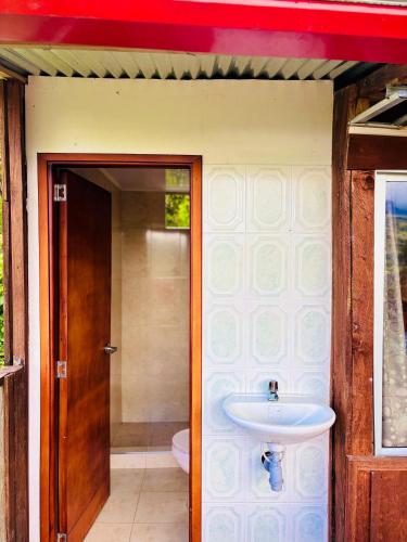 a bathroom with a sink and a toilet at Cabaña Mirador Cafetero in Zetaquira