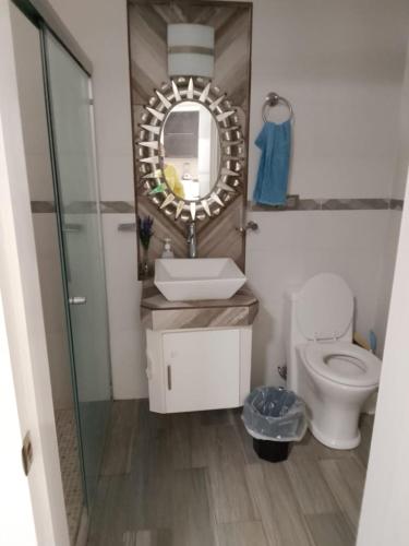 デュランゴにあるDpto Edenの洗面台、鏡、トイレ付きのバスルーム