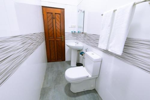 a bathroom with a toilet and a sink and a mirror at Ceylon Holiday Homes in Kandy