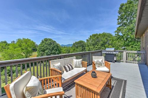 a deck with chairs and a table and a grill at Bloomridge Ranch Mountain Views Modern in Leicester