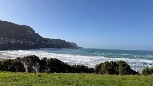 a view of a beach with the ocean at Mohua Park - Catlins Eco Accommodation in Owaka