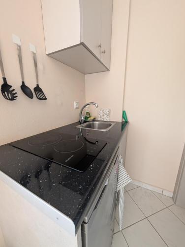 a kitchen with a sink and a counter top at Pame Apartments Only Adults in Valanidorachi