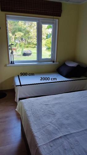 two beds in a room with a window at Mereliivatee in Neeme
