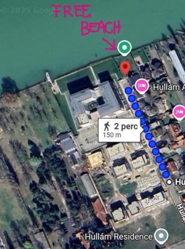 a map of a beach with a building at Hullám Seaside Balatonlelle, Ajándék SUP használattal!! Free SUP in Balatonlelle