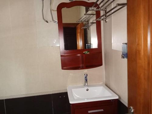 a bathroom with a sink and a mirror at Lake 47 Suites Ltd in Abuja