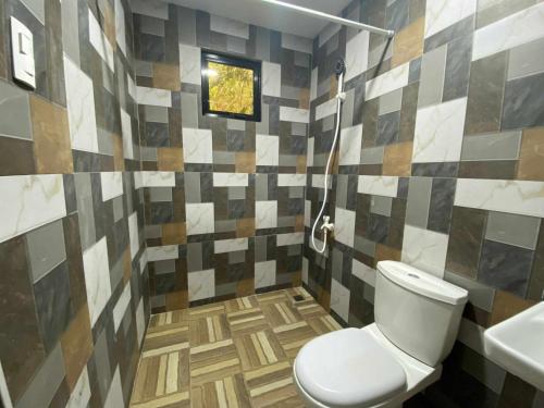a bathroom with a toilet and a sink at Tatay Noel Farm house in El Nido