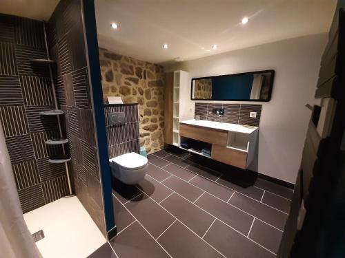 a bathroom with a toilet and a sink at La clé des Champs in Roche