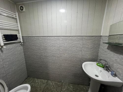 a bathroom with a toilet and a sink at Weekend House in Borjomi
