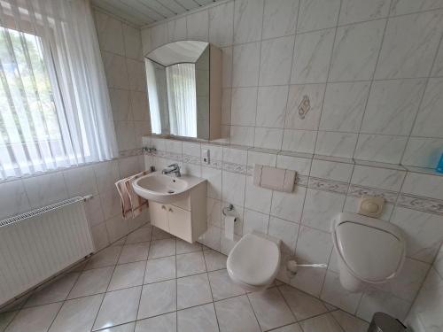 Ένα μπάνιο στο Ferienwohnung Tannenberg