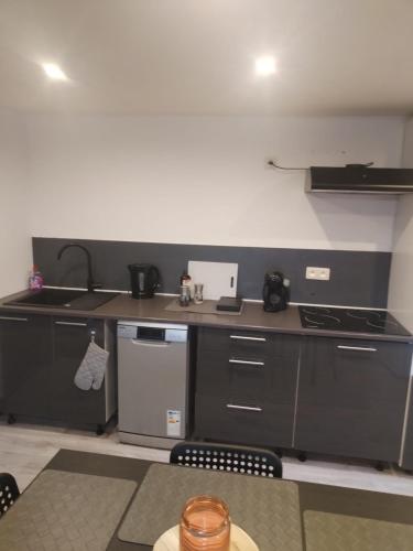 a kitchen with a stove and a counter top at Duplexe cosy Gosselies proche aéroport in Charleroi
