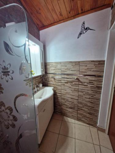 a bathroom with a shower and a sink and a toilet at ROMA in Reyes