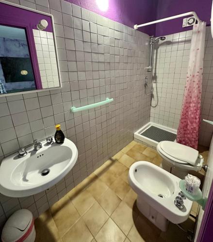 a bathroom with a sink and a toilet at Studio Della Fiamma in Gubbio