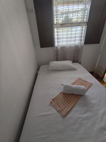 a small room with two beds and a window at Makarius in Santa Fe de Antioquia