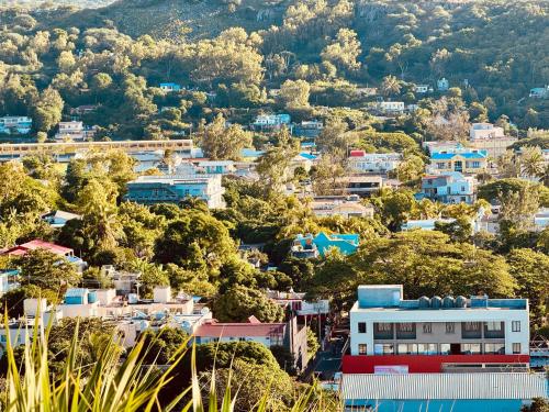a view of a city with trees and buildings at Chez L'habitant Gravier Villa Océan Rodrigues in Mt Bois Noir