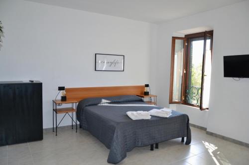 a bedroom with a bed and a table and a television at Casa di Aurora in Guidonia