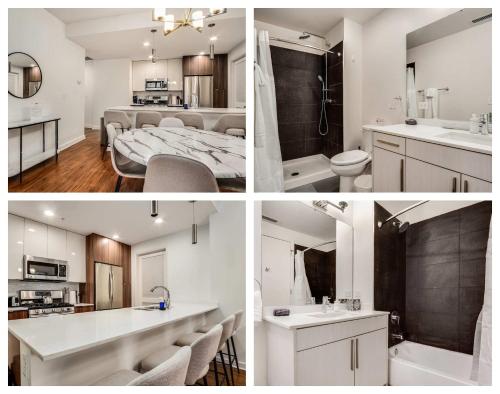 a collage of four pictures of a bathroom and a kitchen at Boulevard Stays 5 mins to Riverwalk & Mag Mile 03 in Chicago