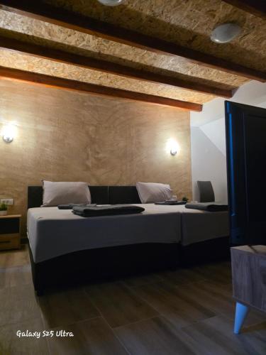 a bedroom with a large bed and a television at Vila Mara in Gornja Toplica