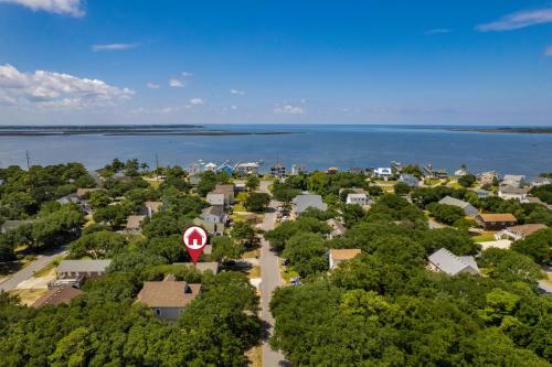 an aerial view of a town with a stop sign at Couples Retreat with Hot Tub, Beach Cruisers, Spa Bath in Kill Devil Hills