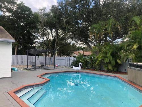 a swimming pool with a swan in a yard at BEAUTIFUL POOL HOME 2 beds 1 Bath FT LAUDERDALE,MIAMI in Cooper City