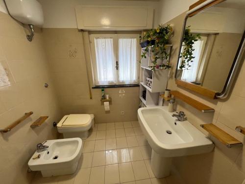 a bathroom with a sink and a toilet at Casa dell'Oriolo in SantʼOmero