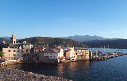 a group of buildings next to the water at Appartement plein centre Saint Florent face au port in Saint-Florent