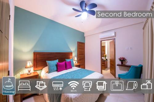 Nise في بويرتو فايارتا: غرفة نوم بها سرير ومروحة سقف