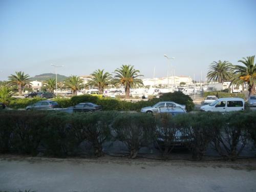 a group of cars parked in a parking lot with palm trees at Port nature in Cap d'Agde