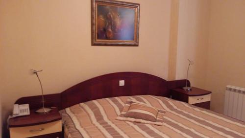 a bedroom with a bed and a picture on the wall at Villa Mia Suites in Ohrid