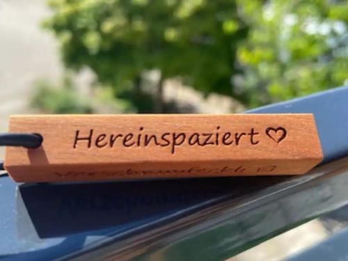 a wooden sign on the roof of a car at Ferienwohnung Verschnuufeckli in Wehr
