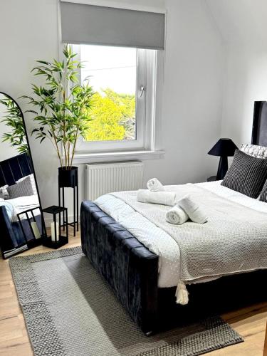 a bedroom with a bed and a window at Newtown Hideaway in Boʼness