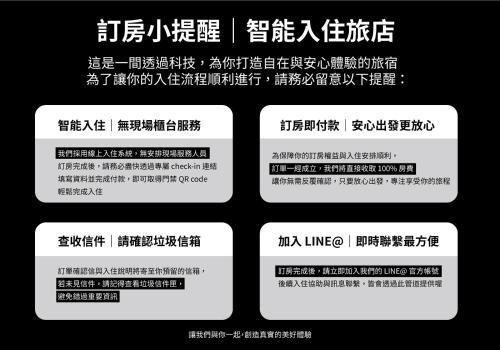a set of four signs with writing in chinese at Taitung Knock Knock Smart Stay in Taitung City
