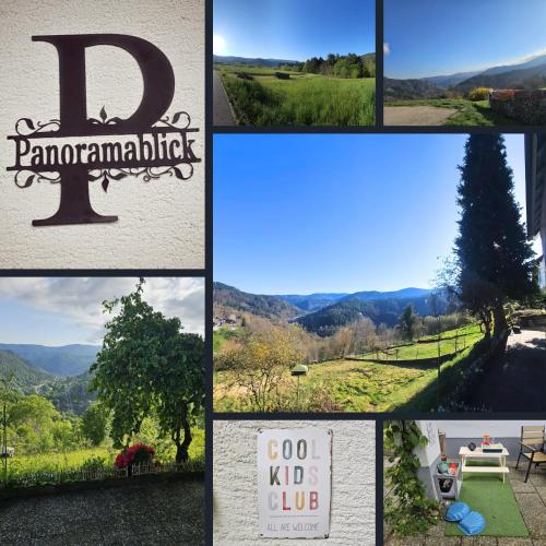 a collage of photos with a sign and mountains at Panoramablick Bermersbach in Forbach