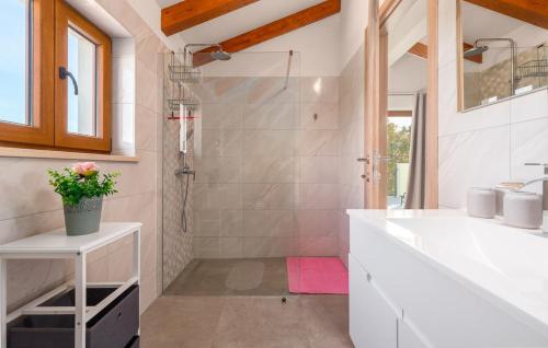 a white bathroom with a shower and a sink at Villa Sole Mio by Villas Guide in Crnibek