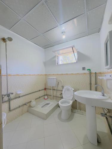 a bathroom with a toilet and a sink at Taaj Residence Skardu in Skardu