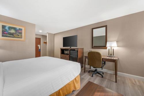 a hotel room with a bed and a desk with a computer at Best Western Manassas in Manassas