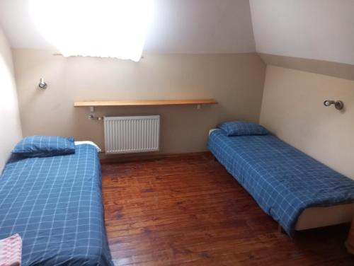 ein Zimmer mit zwei Betten und Holzboden in der Unterkunft Pinka in Ēdole