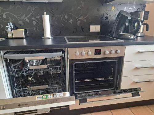 a kitchen with an oven with a dishwasher at Ferienoase Berg & See in Feldkirchen in Kärnten