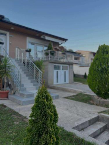 a small christmas tree in front of a house at Stella 3 Apartment in Negotino