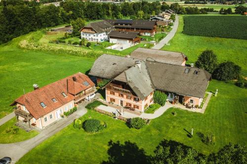 an aerial view of a large house with a yard at Reschbergerhof Appartements by Geierspichler in Anif