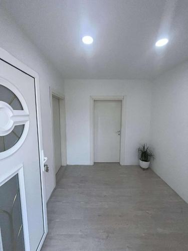 an empty room with a door and a plant at Stella 3 Apartment in Negotino