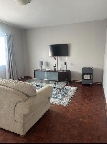 a living room with a couch and a tv at Stay At 7 Self-Catering Apartment in Pietermaritzburg