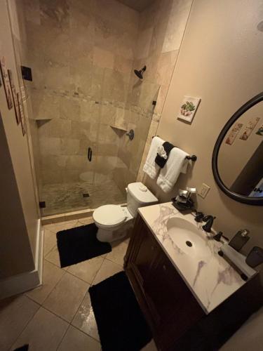 een badkamer met toilet, wastafel en douche bij Sweet home decatur 305 , French Quarters Vieux Carré in New Orleans