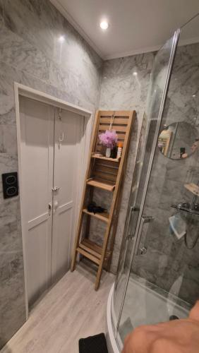y baño con ducha a ras de suelo. en Centre Carré d'or 3 chambres, en Cannes