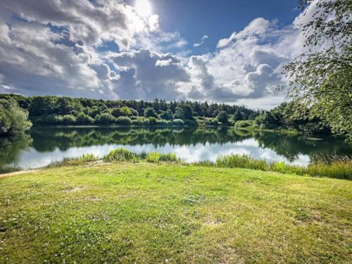 a view of a river with a grass field and clouds at 4 person holiday home in Toftlund in Toftlund