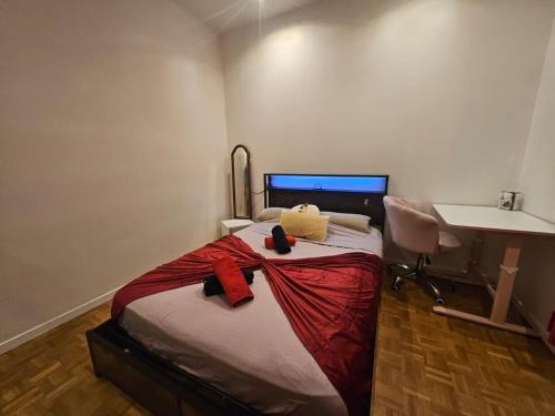 a small bedroom with a bed and a desk at Chez Paul au Rivet Paris in Le Plessis-Robinson