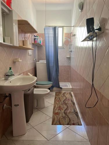 a bathroom with a sink and a toilet and a shower at Le Fontanelle Apartment in Siniscola