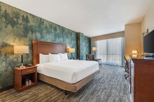 a hotel room with a bed and a flat screen tv at Drury Plaza Hotel Denver Central Park in Denver