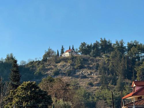 a house on the top of a hill at Mountain View Apartment in Polykárpion