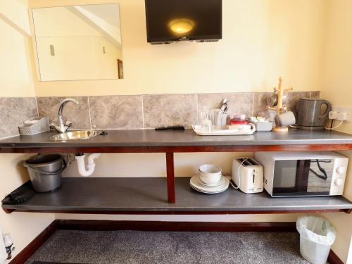 a kitchen counter with a sink and a microwave at Dakota in Lincoln