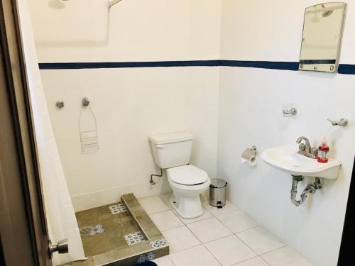 a bathroom with a toilet and a sink at Departamento #8 frente al Zócalo de Puebla en casona del siglo XVI in Puebla
